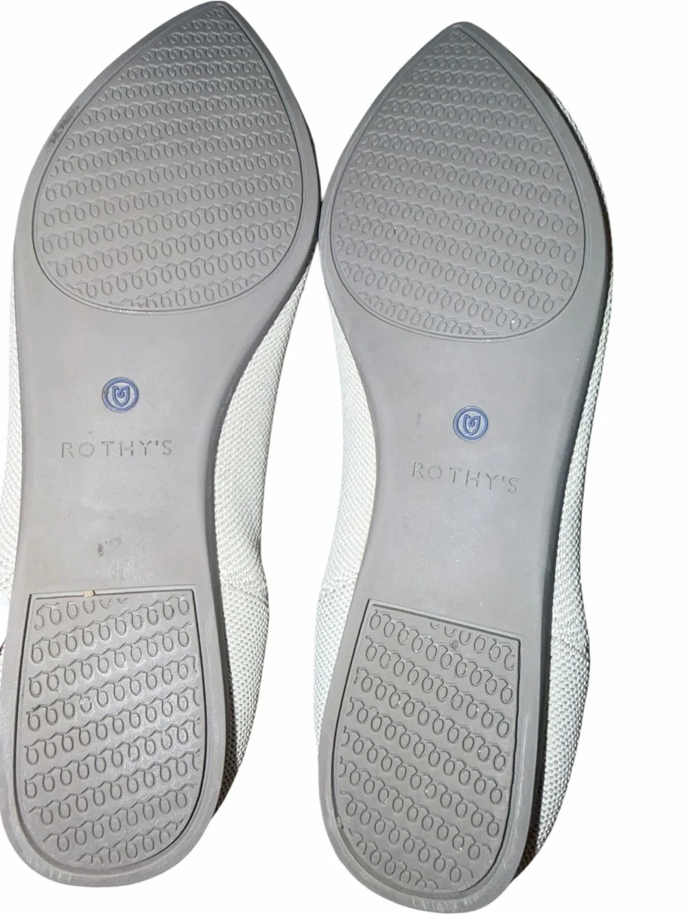 Rothy's Women's Pointed Flat in Cream with Blue Trim